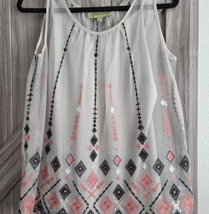 Sigrid Olsen Sheer Cream Tank with Intricate Embroidered Overlay